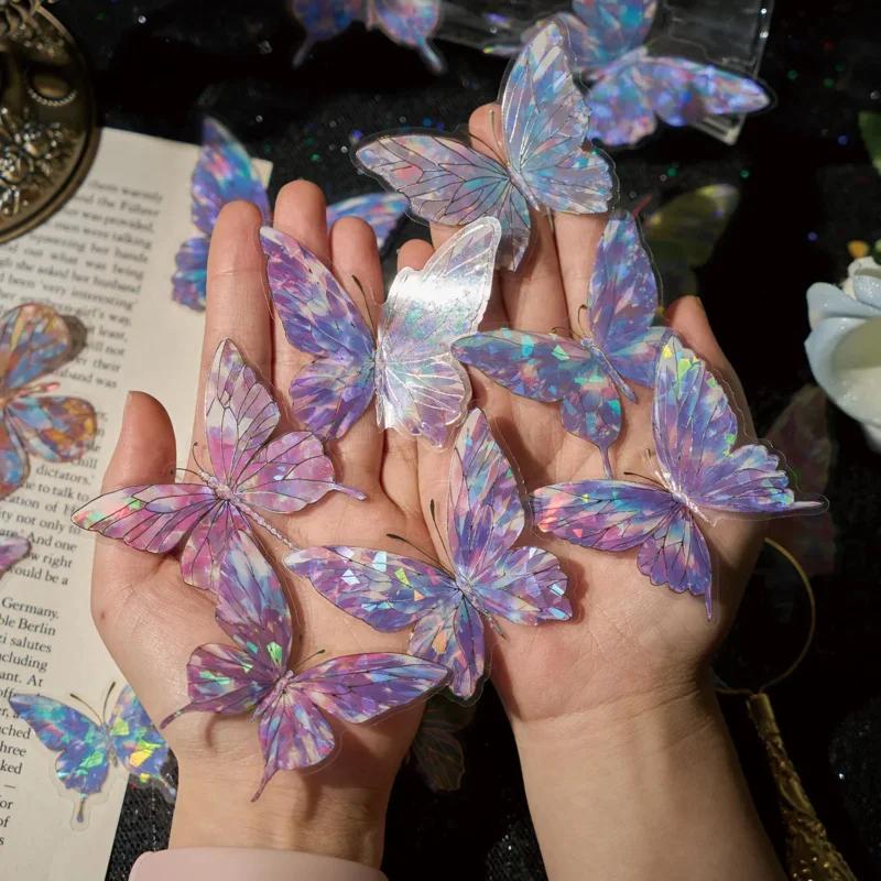40 pcs Crystal Butterfly PET Stickers, Iridescent Gold Series, Diorama Journal Decorations