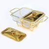 Restaurant Buffet Stove Chaffing Dish Golden Rectangular Three-Grid Glass Dining Stove Glass Heating Container