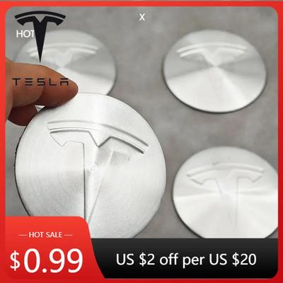 Car Sticker 4Pcs 56mm Chrome Tesla Cap Hub Center Cap Logo Sticker for Tesla Model 3 Y S X Personalized Car Sticker Car De