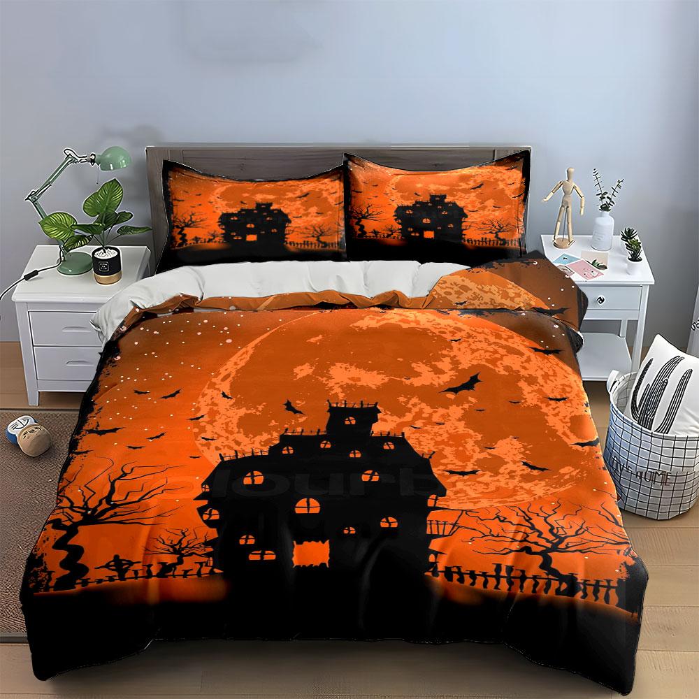 Haunted House, Bats, Moon. Bedding Sets Duvet Cover Sets Duvet Covers Pillowcases(1*Duvet Cover 2*Pillowcases Without Duvet Insert)