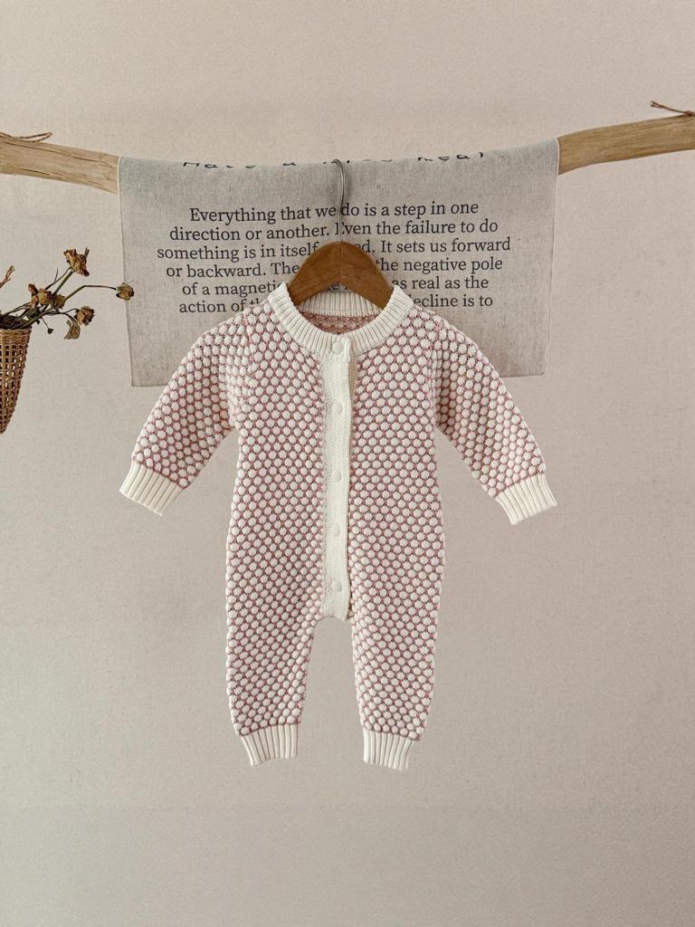 Spring & Autumn Korean-Style Baby Girl Romper with Two-Color 3D Bubble Ball Design