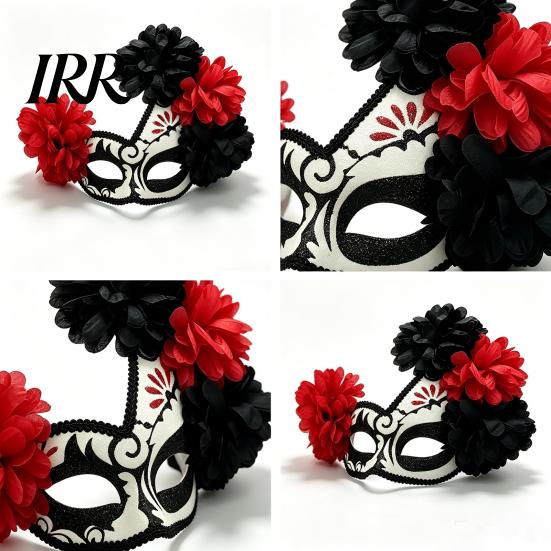 Breathable Masque for Cosplay Halloween Masquerade Masque, Flower Skull Mexican Day of The Dead Adjustable Men Eye Cushion Costume, Fancy Dress, Party