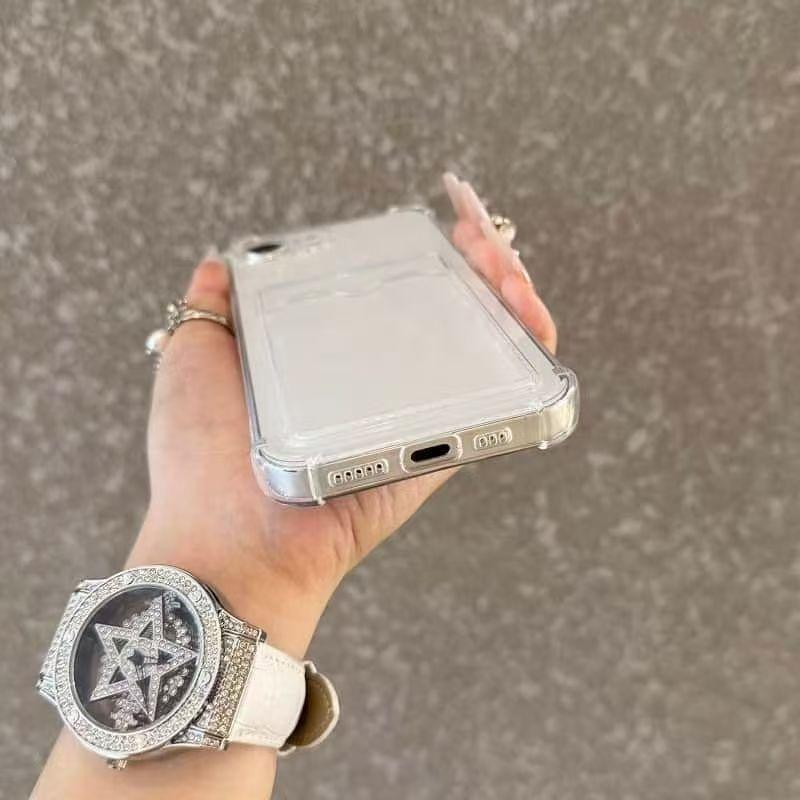 Transparent Wallet Phone Case for iPhone 16e 17e 16 17 E Clear Card Bag Slot Holder Cover