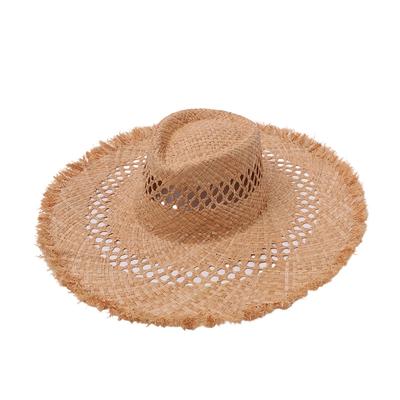 Panama Raffia Hollow Hat French Retro Big Eaves Sunshade Straw Hat Burr Edge Shape Beach Hat