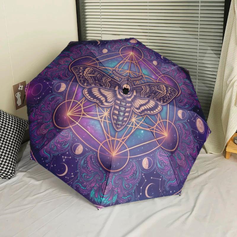 Cosmic Moth Mandala Portable Automatic Umbrella Compact 8Rib Lightweight Lightweight Allseason Travel Outdoor Accessory Wedding Party Gift T49