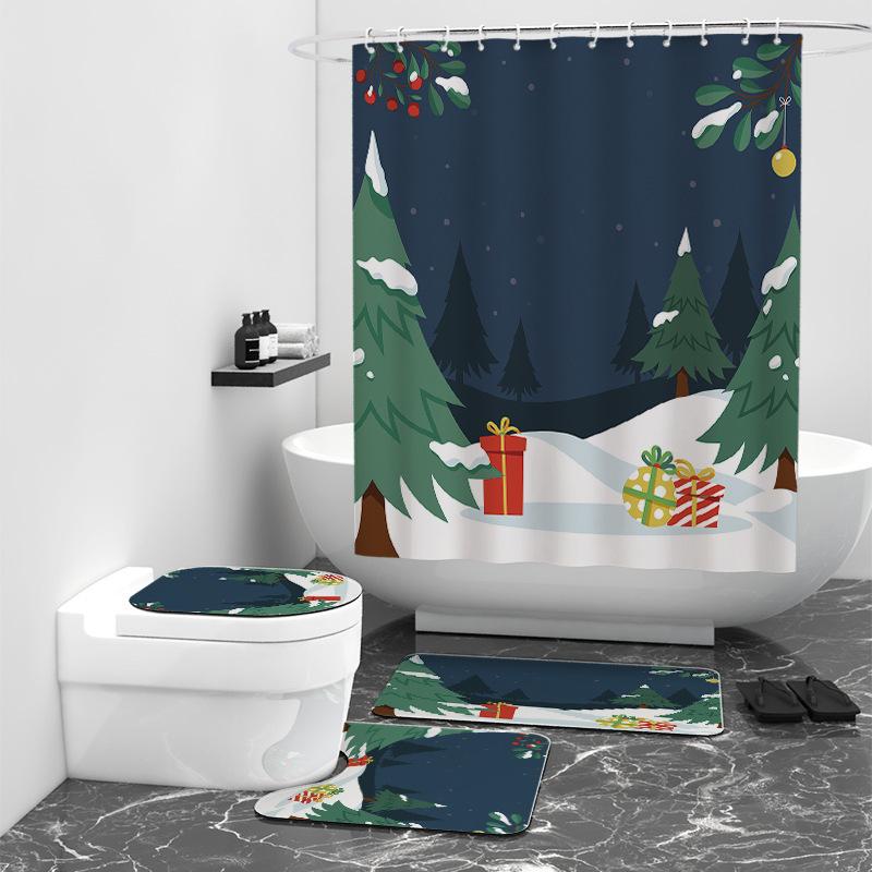 Santa Series Digital Printing Shower Curtain Shower Curtain Bathroom Curtain Partition Shower Curtain Bathroom Four-Piece Set Floormat40x60cm