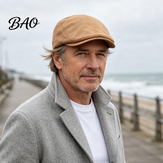 Comfortable Fit Hat Men Woolen Newsboy Flat Cap, Soft Fitted Driving Cabbie Hat, Retro Peaked Cap Style for Spring And Autumn Casual Daily Wear