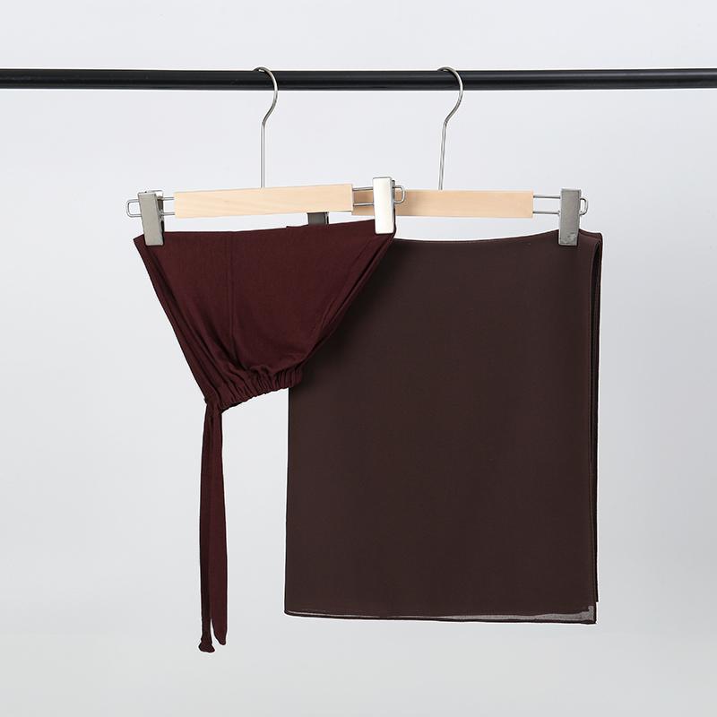 Solid Chiffon Hijab With Matching Undercap Set Women Plain Shawl Jersey Inner Modal Caps Muslim Headband Two-Piece Scarf Set