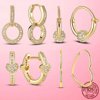 Damen Ohrringe Creolen 925 Sterlingsilber Goldfarbe Herz Runde Form Zirkonia Silber Creolen für Damen Modeschmuck
