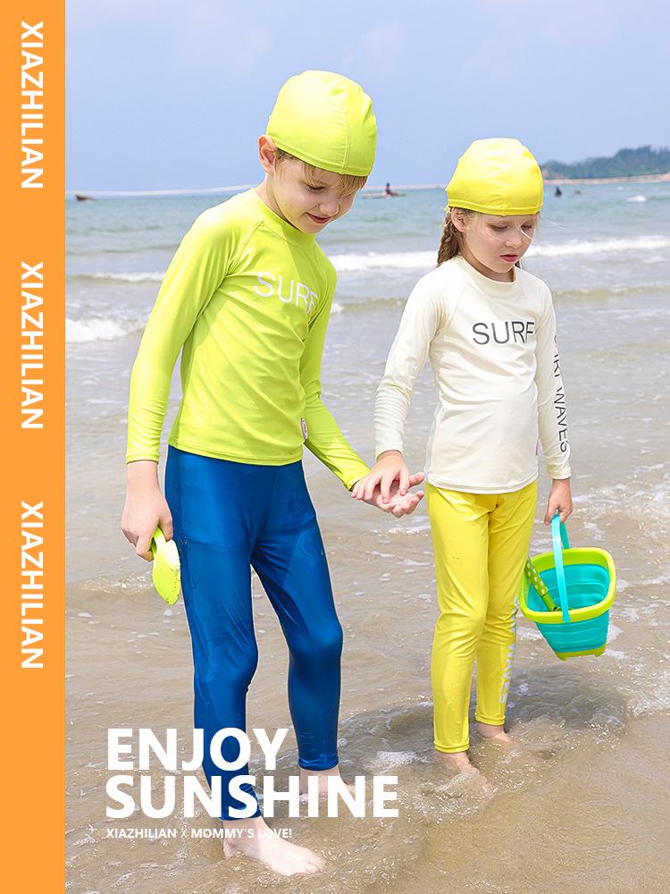 Dopamine Fluorescent Green Teen Sun Protection Quick-Dry Long Sleeve Swimsuit