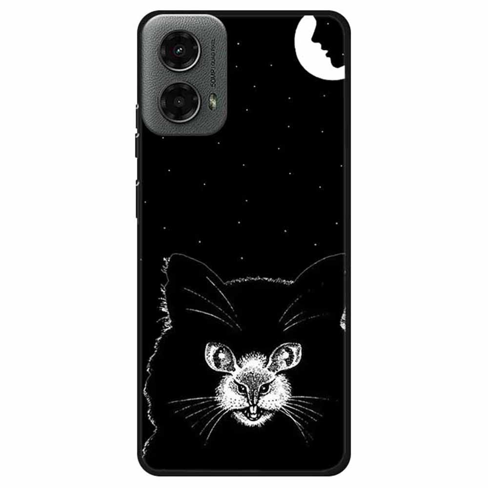 

For Motorola Moto G 5G (2024)/G Play (2024) 4G Soft Case Unique Pattern Design Slim TPU Phone Cover Moon Cat