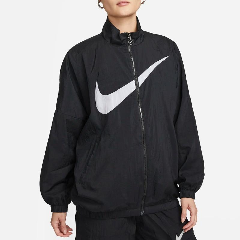 Nike Bunda do větru s potiskem loga, ležérní volná s kapucí, dámský svrchní oděv, černá DX5865-010