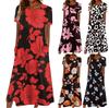 Summer Dress For Women Casual Printed V-Neck Short-Sleeve Beach Swing Dress