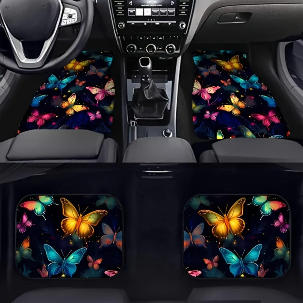 4pcs Universal Fit Car Floor Mats Set | 3D Printed Colorful Butterfly Pattern, Non-Slip, Washable, Stylish Interior Accessory for Cars, Trucks, SUVs