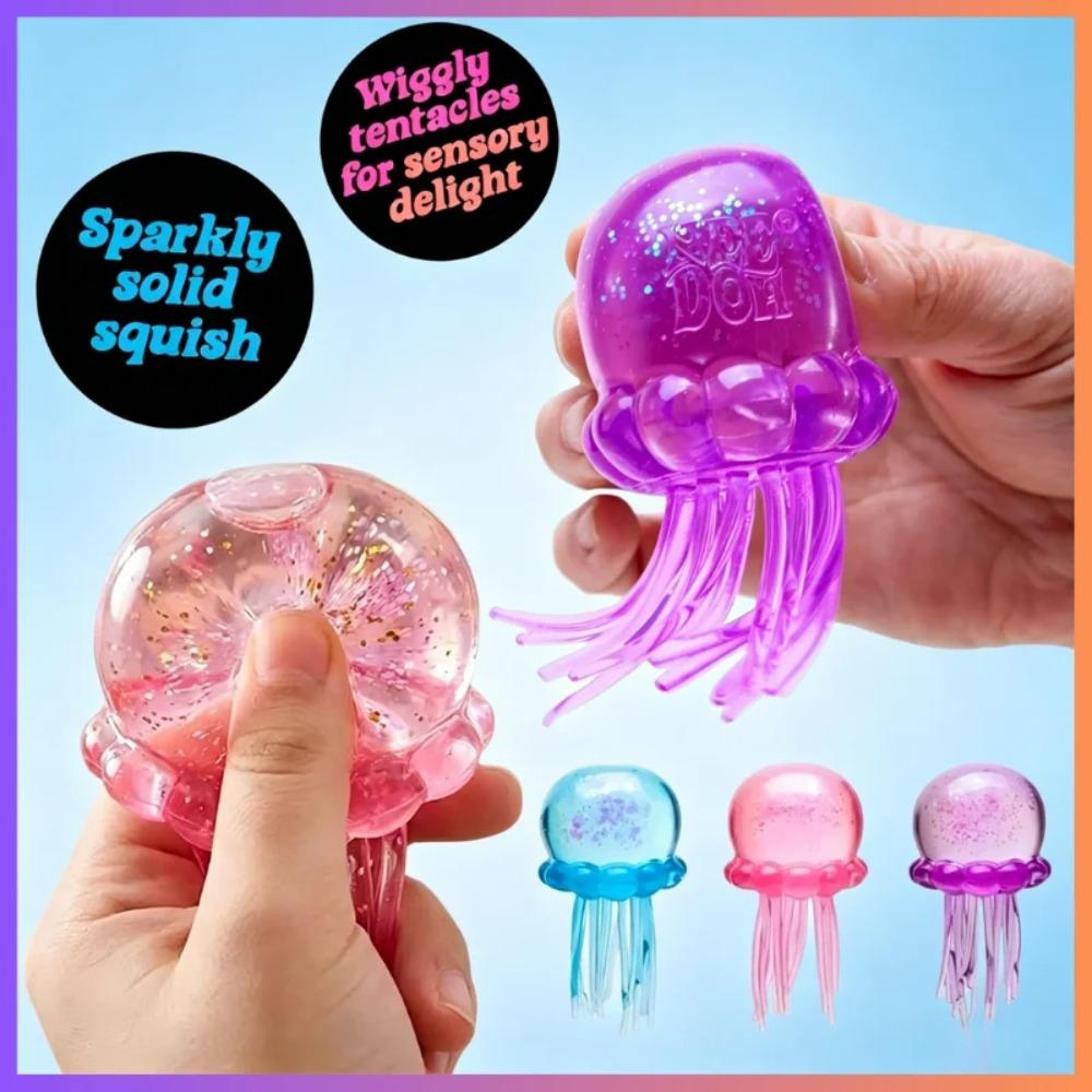 Nee Doh Trendy Flowing Jellyfish And Cube Squeeze Toy, Soft Silicone Stress-Relief Toy For Children And Adults, Sensory