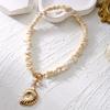 Exaggerated Imitation Pearl Conch Pendant Necklace for Women Boho Shell Starfish OT Toggle Clasp Choker Chain Party Jewelry Gift