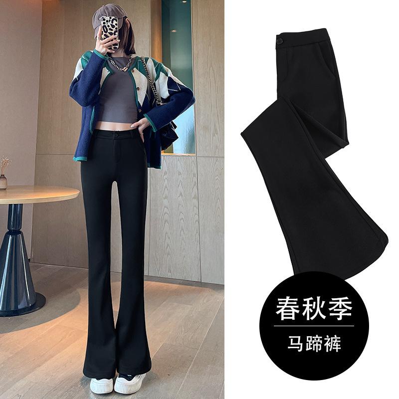 

Микро расклешенные брюки Детские Весна и Осень Новые Повседневные С высокой талией Прямые Зауженные Черный Костюм Брюки-клеш S fits 80-45kg