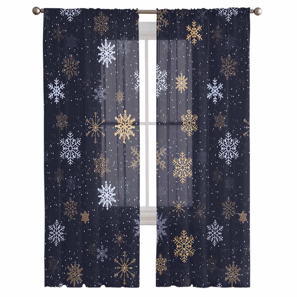 Snowflake Christmas Wave Point Curtains For Living Room Bedroom Home Decoration Window Voile Tulle Curtain Drapes