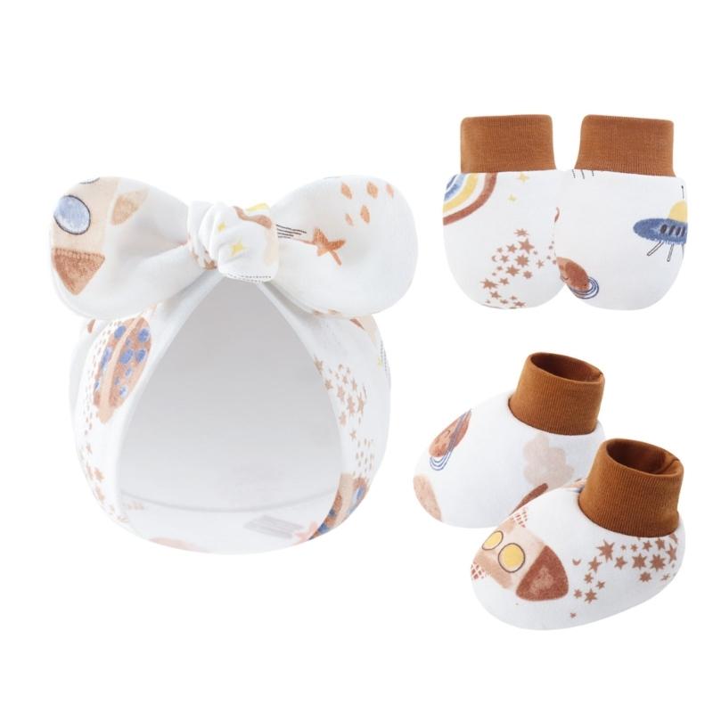 Noworodki Bawełniana Czapka Rękawiczki Skarpetki 1 Zestaw Ochrona Przed Zadrapaniami Pełna Ochrona Rękawiczki Nakładki na Stopy Akcesoria Niemowlęce
