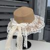 Beach Straw Hat Spring and Summer Vacation Big Edge Sun Hat Women's Lace Streamer Flat Top Sun Hat