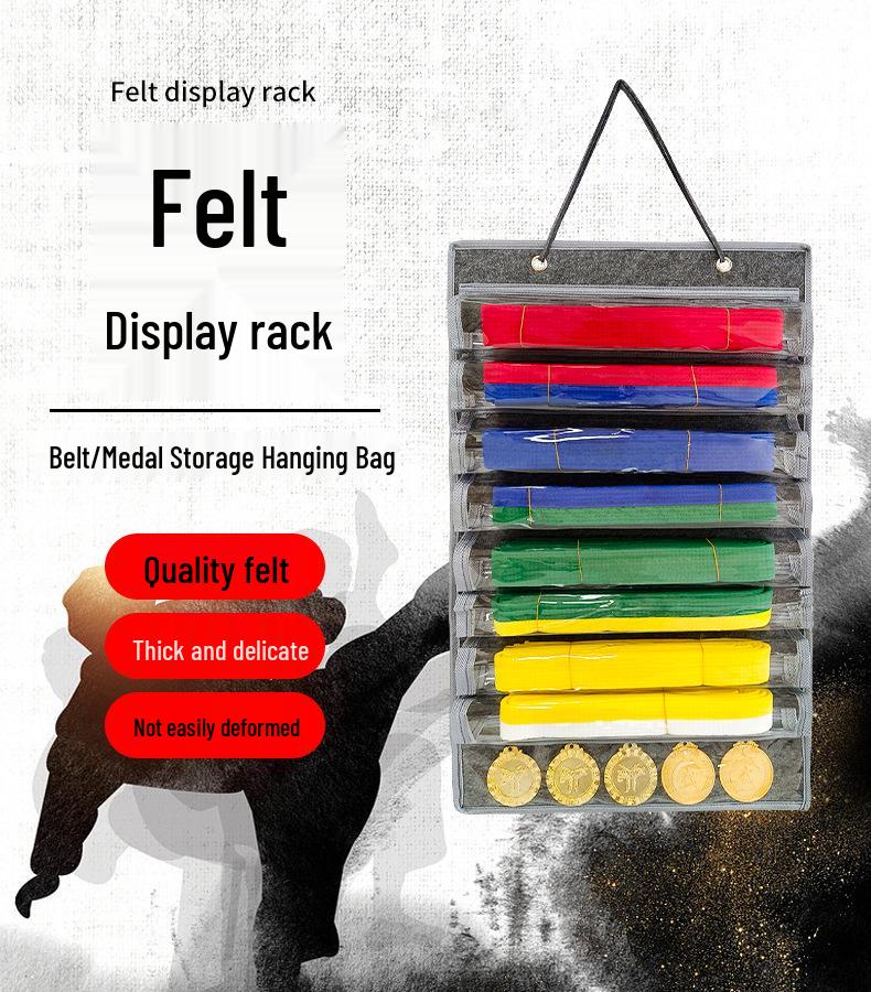 Filz Kampfsportgürtel & Medaillen Wanddisplay-Halterung - Staubdicht zum Aufhängen für 8-10 Taekwondo-Gürtel