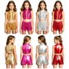 Girls Sequin Metallic Jazz Dance Outfit Mock Neck Sleeveless Back Invisible Zipper Ruffles Crop Top Shorts Set