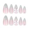 3D Bowknot & Rhinestone Cat-Eye French Almond Press-On Nails