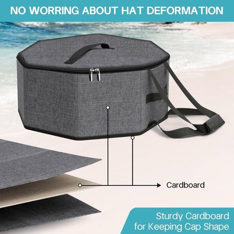 Polyester Caps Holder with Zippered Lid Foldable Hat Organizer For Baseball Caps Bucket Hats Travel Storage Accessories