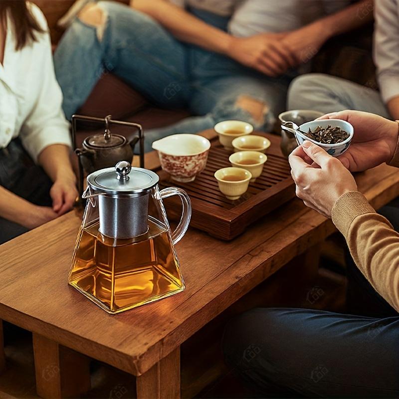 1PCS Glass Teapot Large-Capacity with Stainless Steel Strainer Thickened High-temperature Resistant Teapot for Loose Tea Leaves