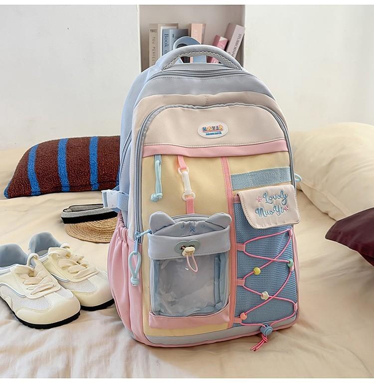 Lightweight Dualcolor Nylon Backpack With Shoulder Padding And Letter Pattern For Daily Travel