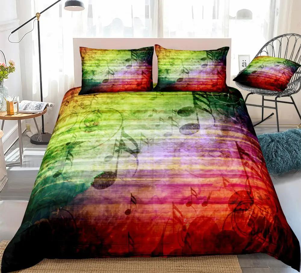 Music Stave Notes Duvet Cover Set Vintage Bedding Set Queen Quilt Cover Retro Bed Set Boys Home Textiles