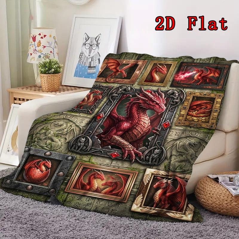 Dragon Compilation 2D Flat Pattern Flannel Blanket, High Quality All Seasons, Home Decor, Warmth and Comfort, Perfect for Christmas Gifts.
