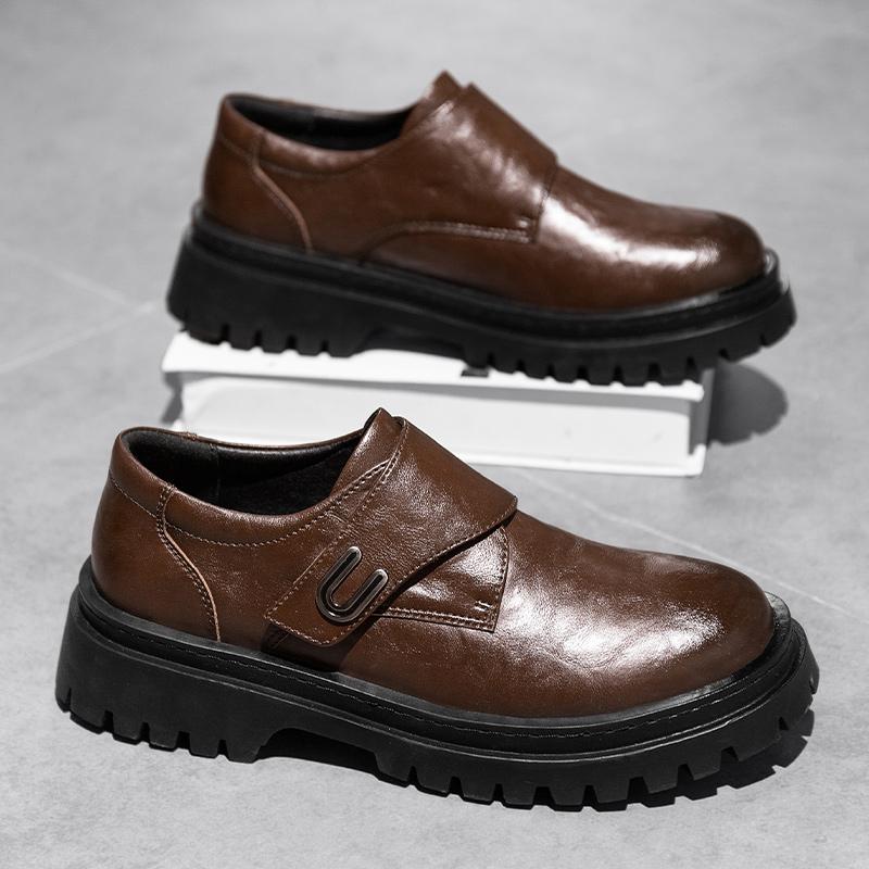 Fashionable Men Casual Leather Thick Bottom Shoe Outdoor Antiskid Walking Shoe Fashion Designer Leather Comfy Soft Soled Loafers