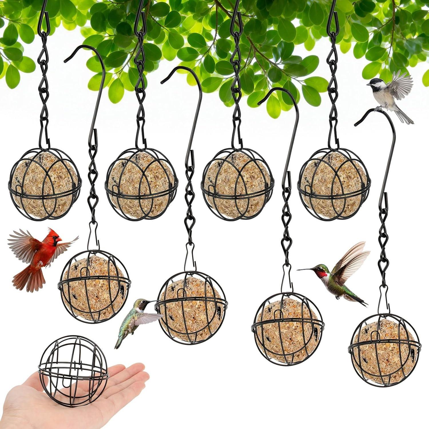 

8 Pcs Black Metal Hummingbird Feeders - Squirrel Proof Round Suet Ball Feeders for Outdoor Hanging, Bird Watching Gifts for Wild Birds Garden Window чёрный
