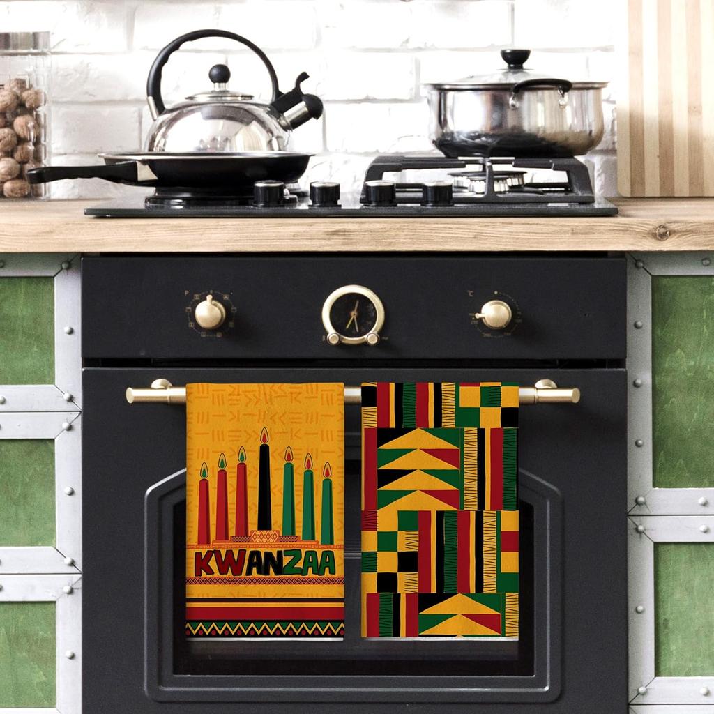 Happy Kwanzaa Kitchen Towels n n Heritage Festival Dish Towels Harvest Kinara Decor Kwanzaa Decorations for Home Party