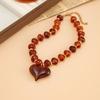Versatile Clavicle Chain Amber Color Beaded Choker Fashionable Heart Pendant Necklace  For Women