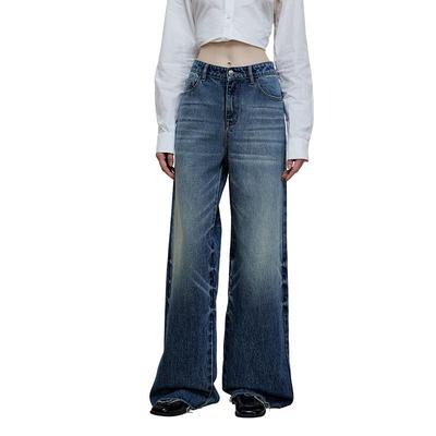 GREEN BELT Women's Retro Low-Rise Flared Wide Leg Jeans
