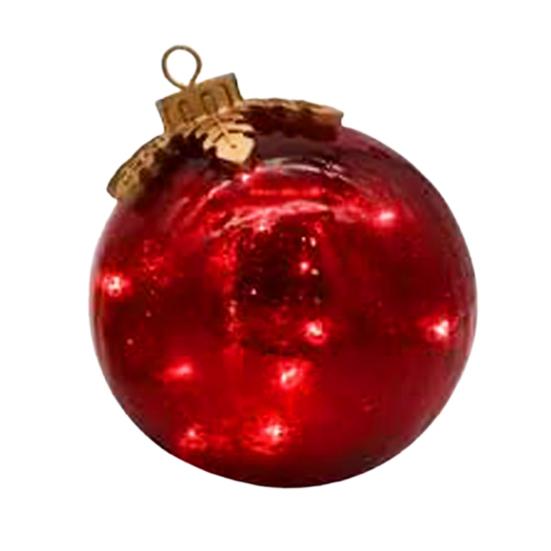 Glass Tabletop Christmas Ornament with LED Lights Glass Ball with Timer Function 6-Inch Light-Up Sphere for Holiday Centerpiece