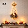 Christmas Wall Decor for Home Lighted Nativity Decor, 3D Gold Bethlehem Scene LED Hanging Light with Decorative Pine Branch Art Warm Glow, Religious