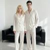 Ice silk couple pajamas women's spring and autumn simple high-end silver striped loungewear loose men's pajamas set