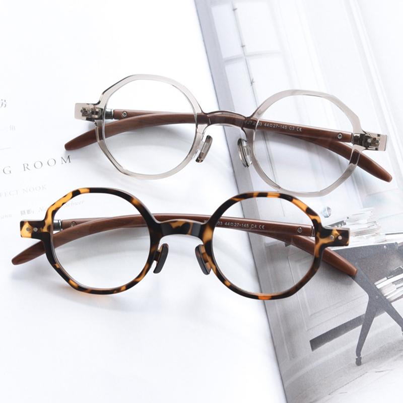 Vintage Round Anti Blue Light Reading Glasses Men Women Fashion Polygon Wood Grain Small Frame Lightweight Eyeglasses Plus +2 +5