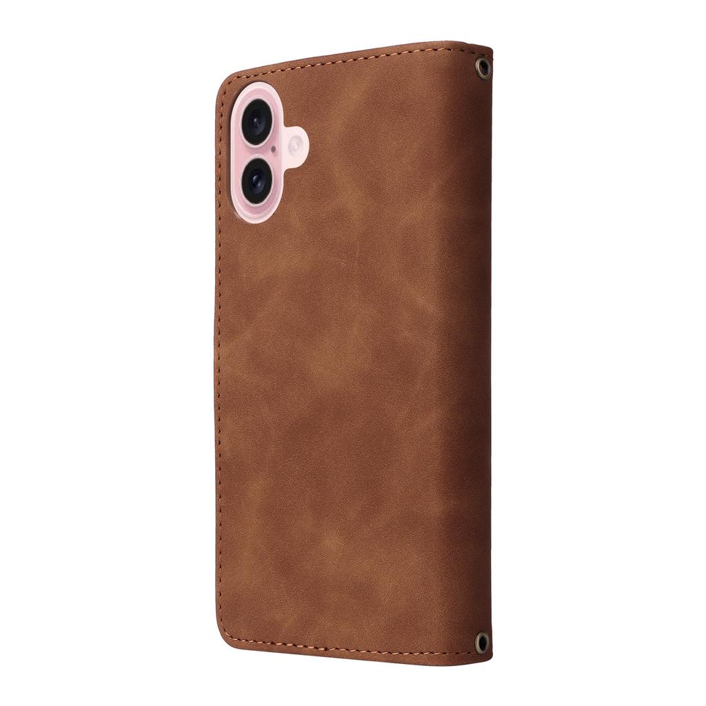 For iPhone 17 Case Zipper Wallet Multiple Card Slots Leather Phone Cover with Wrist Strap