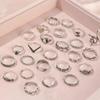 Europäisches und Amerikanisches 25-teiliges Ring-Set, Schlange Elefant Tropföl Klatsch Liebe Blätter Kleine Blumen Geometrisch Gelenkring Damen
