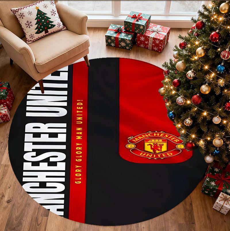 Manchester United F.C Pattern Round Rug, Indoor/Outdoor Mat, for Picnic, Gameroom, Bedroom, Office, Living Room, Home Decor Carpet, Birthday Gift