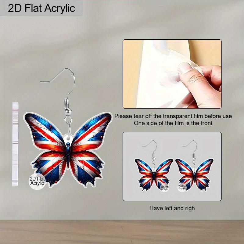 2D Flat Colorful Butterfly England Flag Acrylic Material Dangle Earrings Lightweight Colorful Earrings for Women Jewelry Gifts