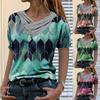 Women Tie-dye Printed Embroidery Collar Splicing Sleeve Pullover Blouse Tops