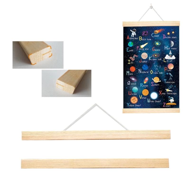 Planet Solar System Wall Art Space Themed Alphabets Poster with Wood Frame for Kids Room Space Decors Educational Poster