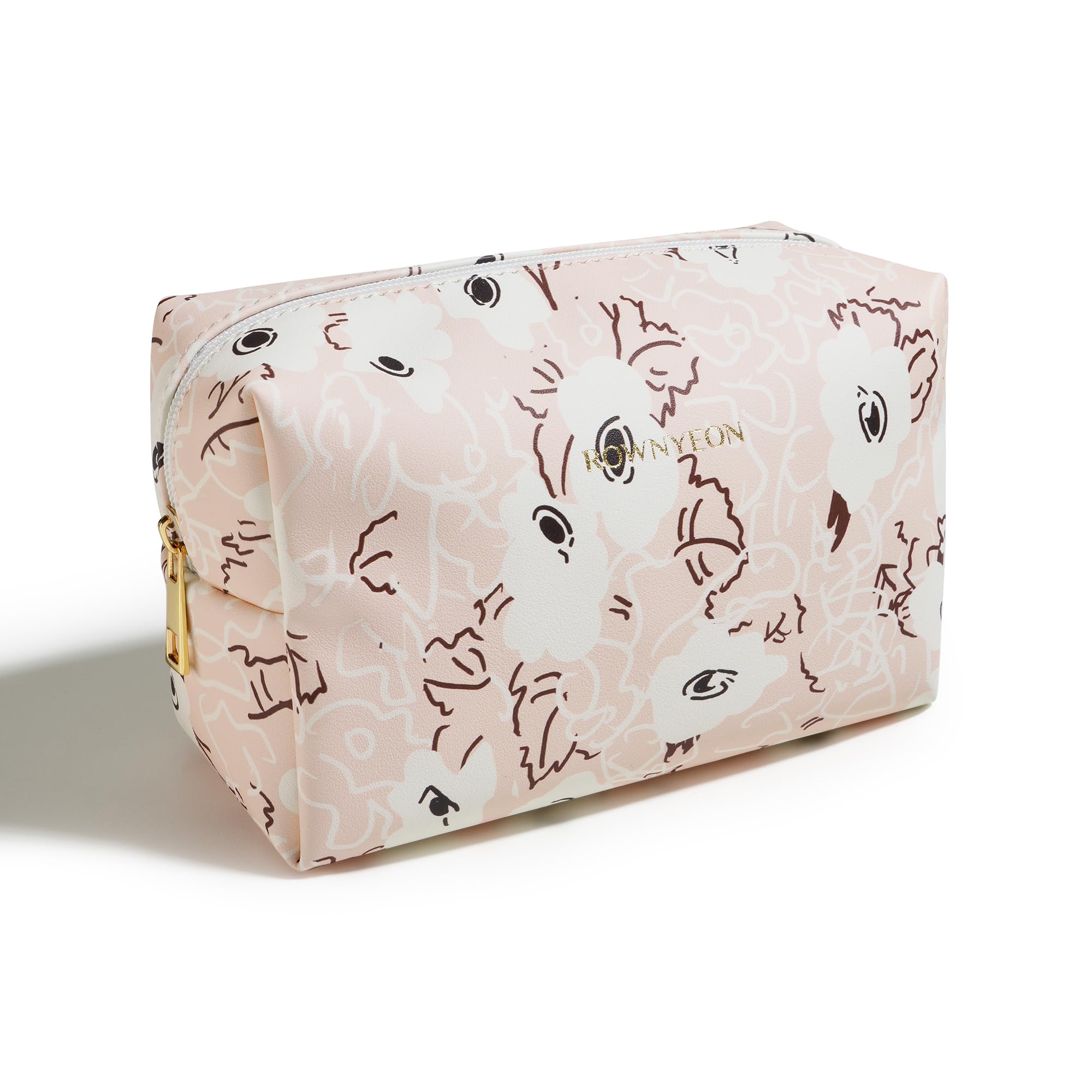 

ROWNYEON Small Makeup Pouch with Floral Perfect as a Birthday Pink Print, Portable, Water-Repellent, Multi-Purpose, Gift,