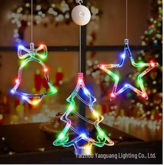 LED Christmas Decorative Lights: Snowman, Tree, Bells, Star, Window Suction Cup Holiday Set