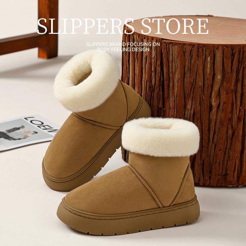 Fleece Thickened Cotton Slippers Winter Thick-soled High-top Snow Boots Outdoor Cold-proof Warm Non-slip Cotton Shoes Winter